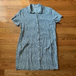 Blue Floral Short Sleeve Shirt Dress